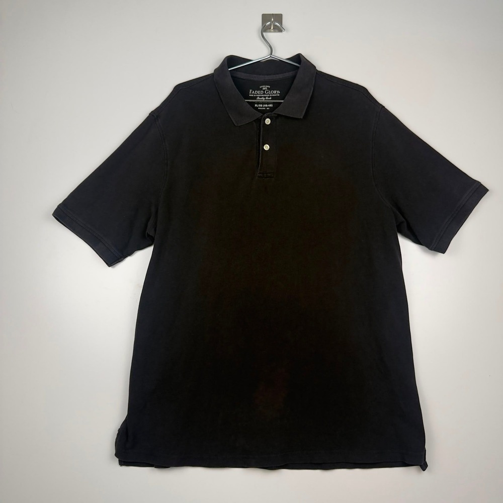 Faded Glory Polo Shirt Black 100% Cotton Short Sleeve Casual Men's XL 46-48